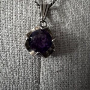 Amethyst pendant on SS CASING WITH Sterling Silver Necklace.